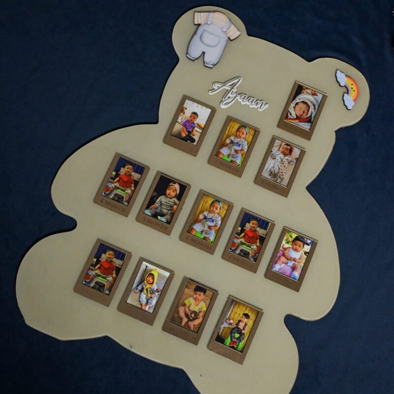 Teddy Baby Photo Board Ice Blue,Maroon,Beige